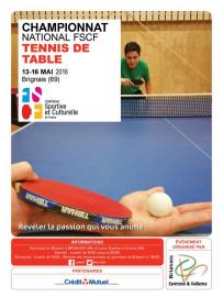 FSCF - Le championnat national de Tennis de table se déroulera les 14 et 15 mai 2016 à Brignais (69).